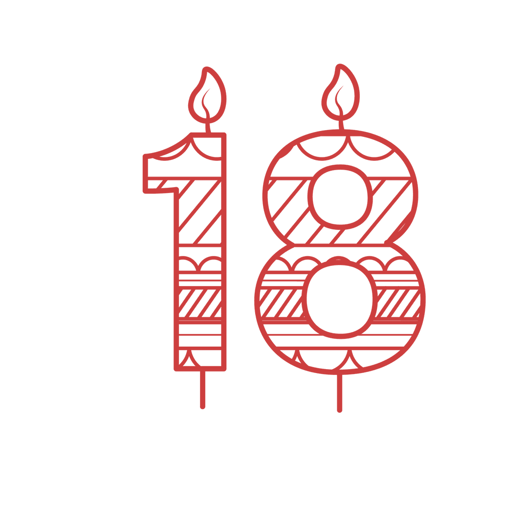 Red Patterned 18th Birthday Candle on Transparent Background