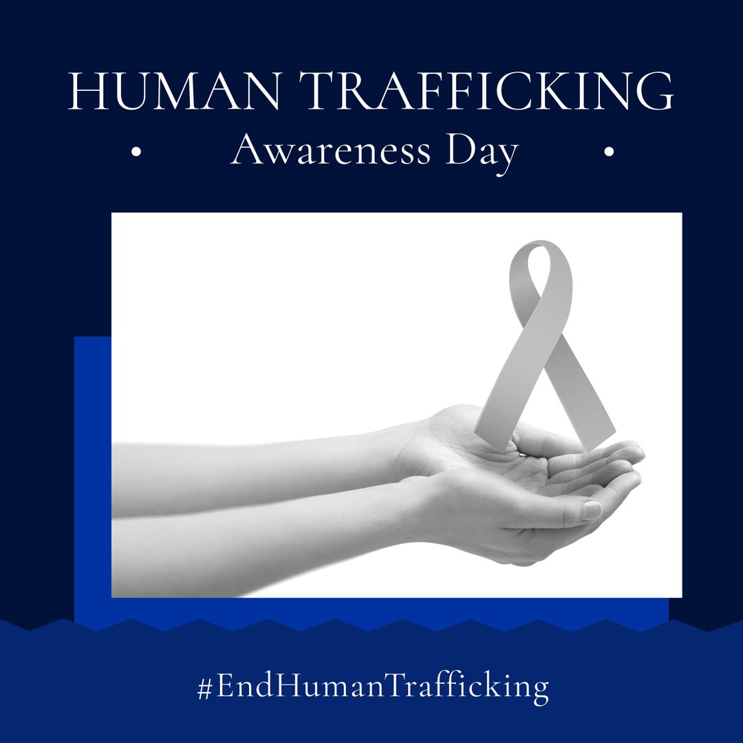 Human Trafficking Awareness Ribbon in Outstretched Hands