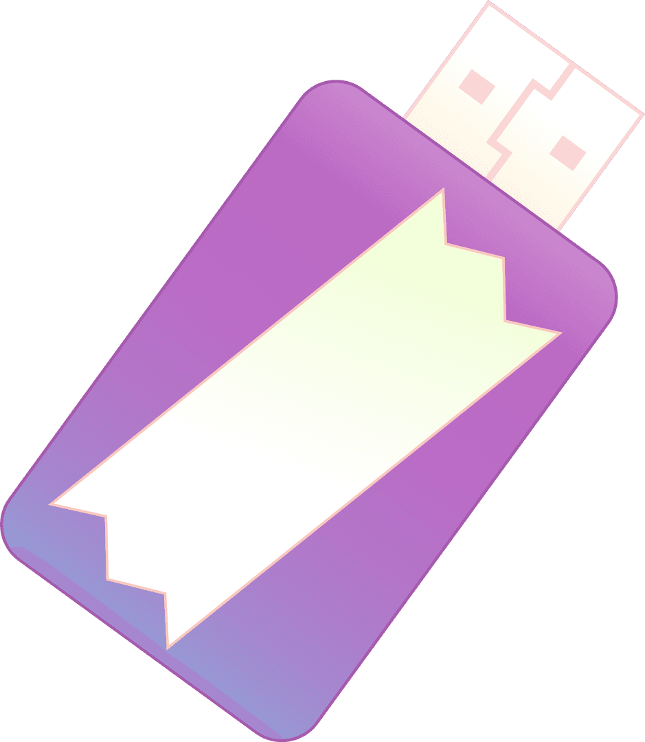 Purple USB Drive with Blank Label on Transparent Background