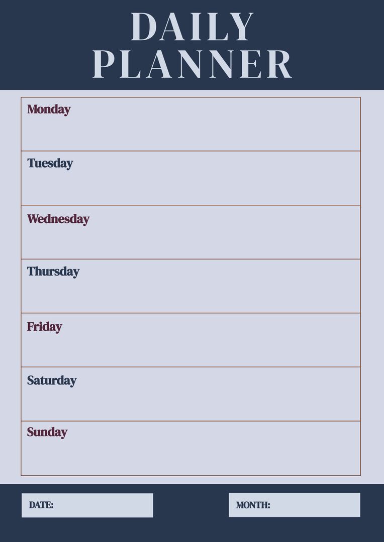 Minimalist Daily Planner with Days of Week and Date Fields - Download Free Stock Templates Pikwizard.com
