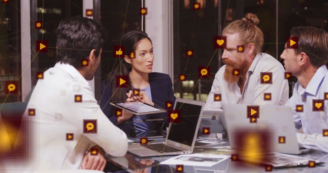 Business Team Collaborating with Technology in Office Environment