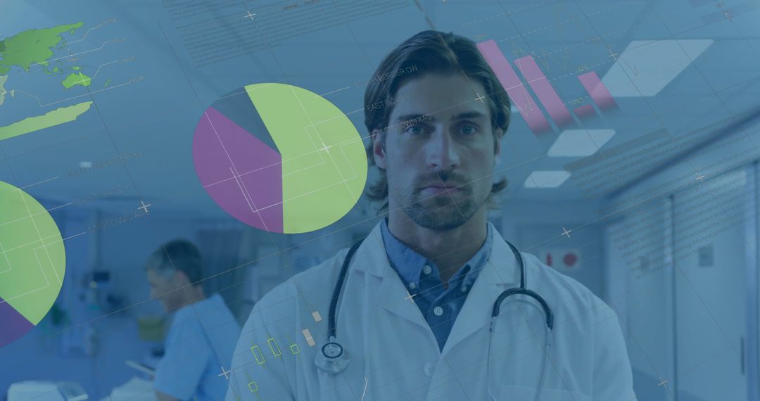 Caucasian Doctor Analyzing Healthcare Data in Hospital Environment