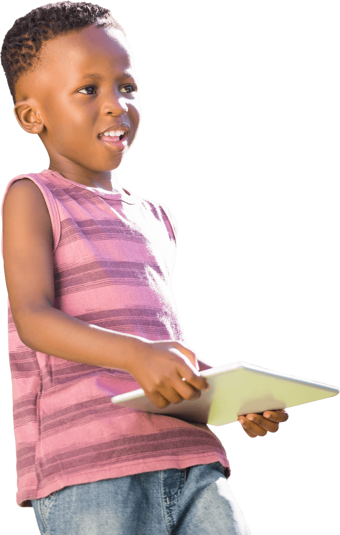 Smiling Boy With Tablet on Transparent Background