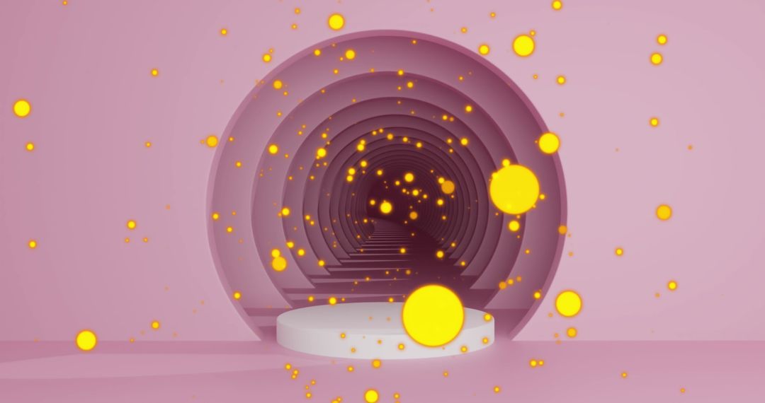 Abstract Tunnel with Floating Yellow Spheres for Background Design