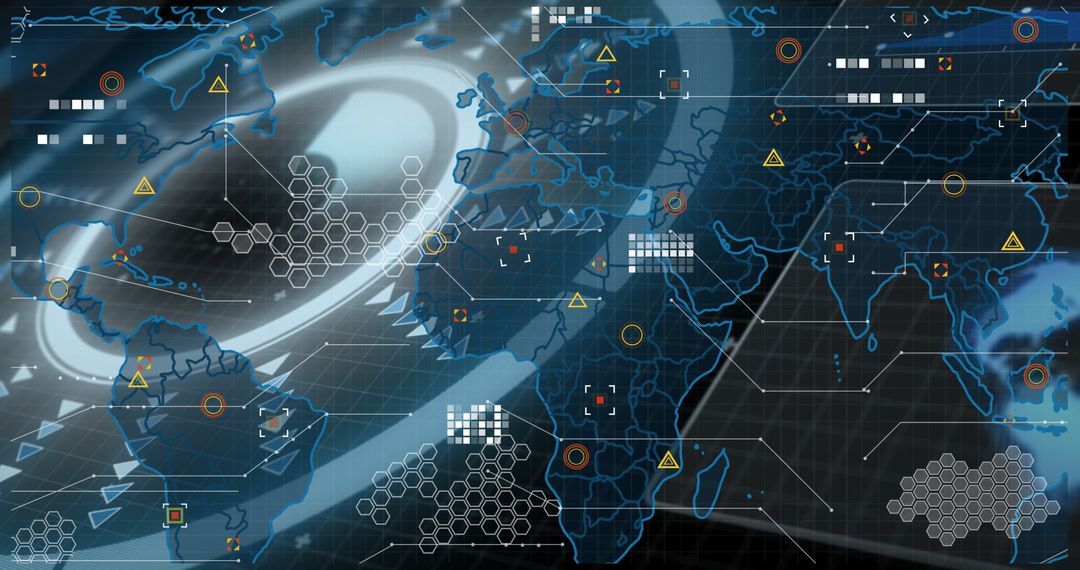 Futuristic Global Interface with Digital Overlays and Data Visuals