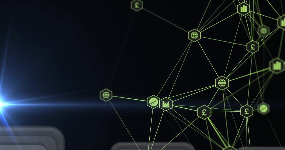 Digital Network Connections with Currency Symbols on Dark Background