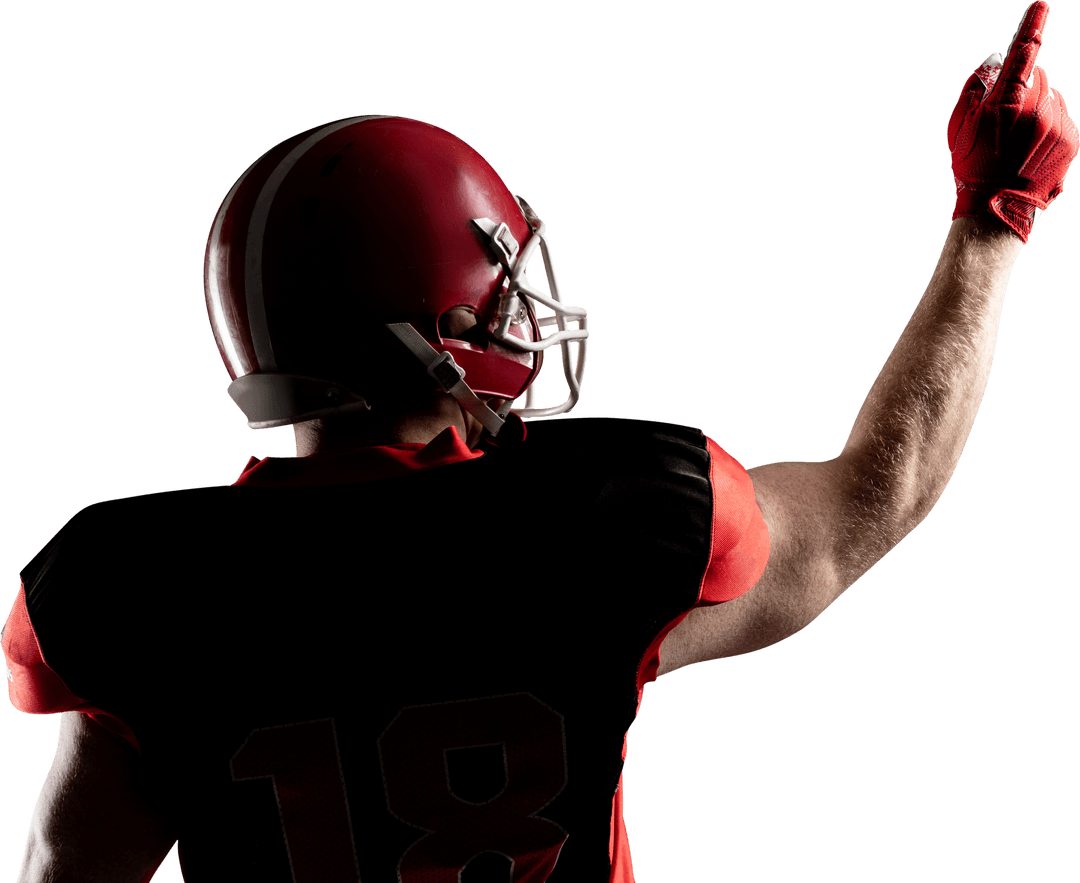 Energetic American Football Player Facing Away on Transparent Background