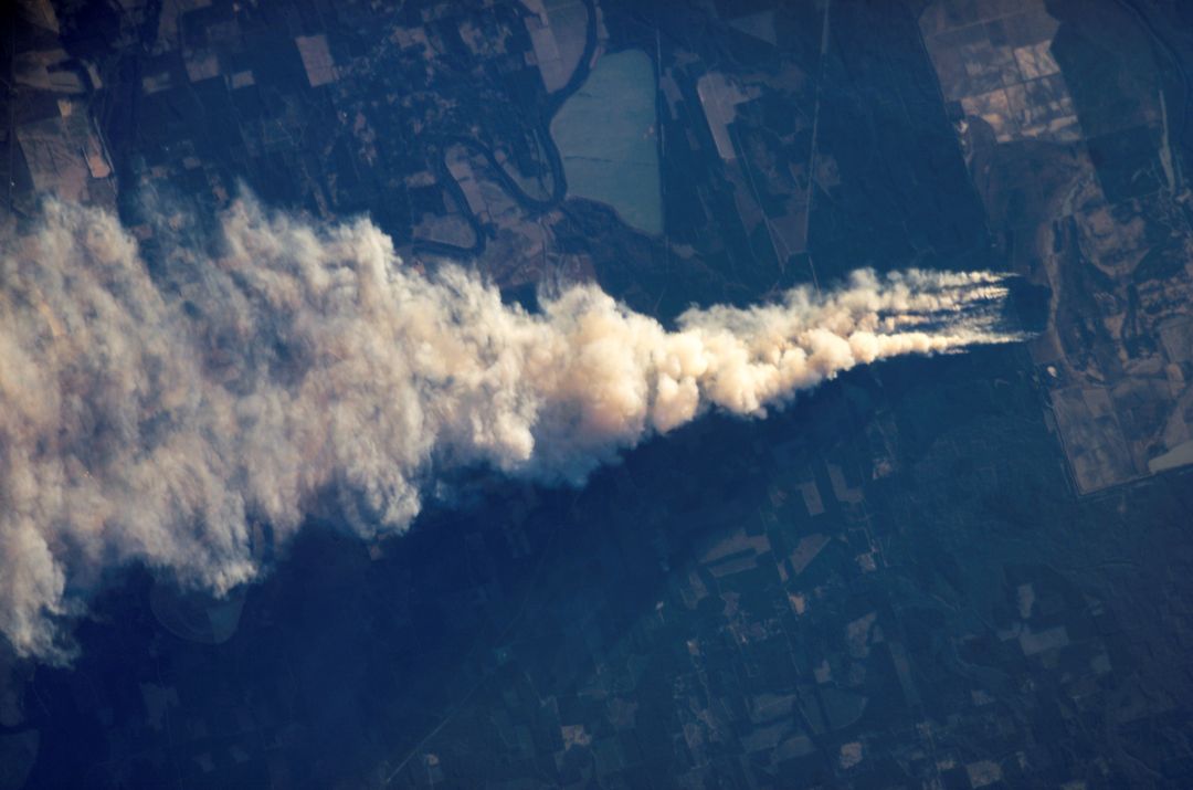 Smoke Plume Over Ouachita National Wildlife Refuge as Seen from Space Station - Free Images, Stock Photos and Pictures on Pikwizard.com