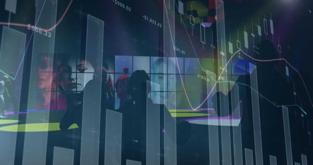 Digital Finance Overlays People Dancing in Modern Contrast