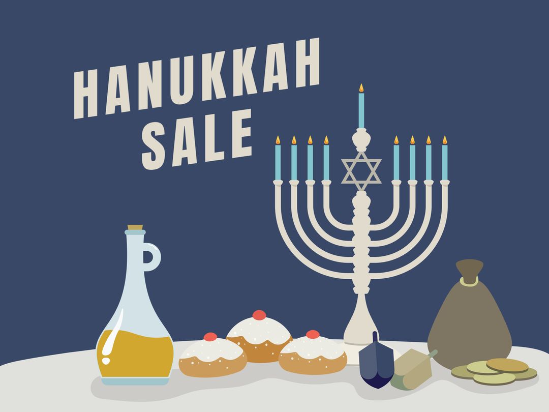 Hanukkah Sale with Menorah and Traditional Foods