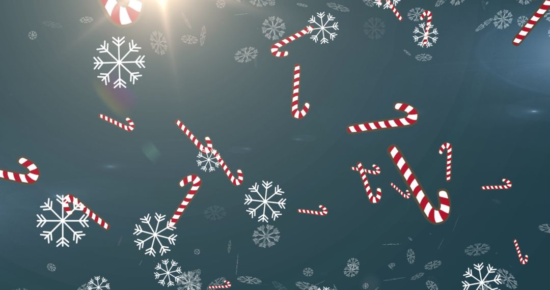 Festive Candy Canes and Snowflakes Falling on a Seasonal Blue Background - Free Images, Stock Photos and Pictures on Pikwizard.com