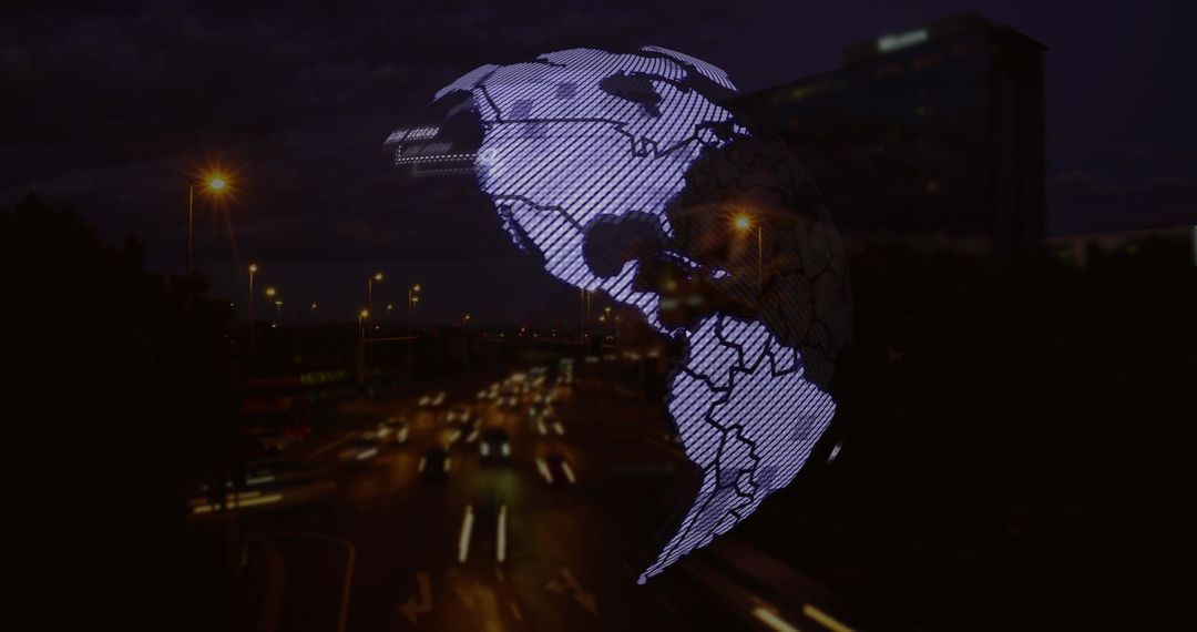 Digital Globe Over Night City Traffic Conceptual Visual