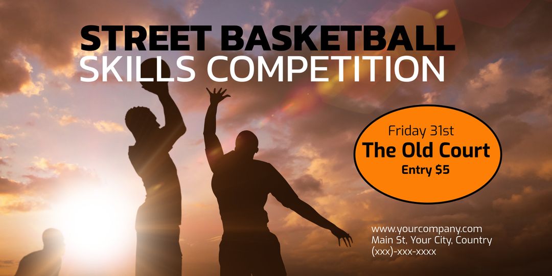 Silhouetted Street Basketball Skills Competition at Sunset - Download Free Stock Templates Pikwizard.com