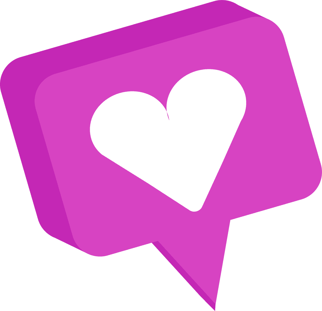 Colorful 3D Chat Bubble Icon with Bold Heart on Transparent Background