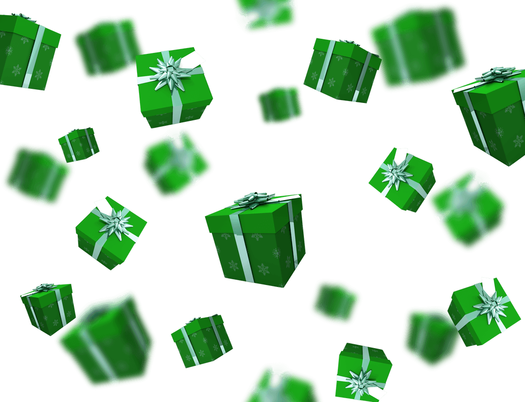 Falling Green Presents on Transparent Background Festive Vector