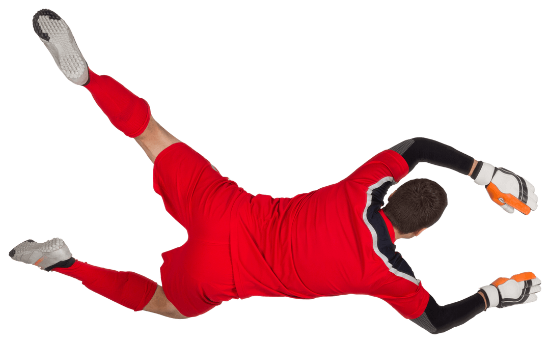 Hispanic Goalkeeper Jumping to Catch Ball Transparent Background