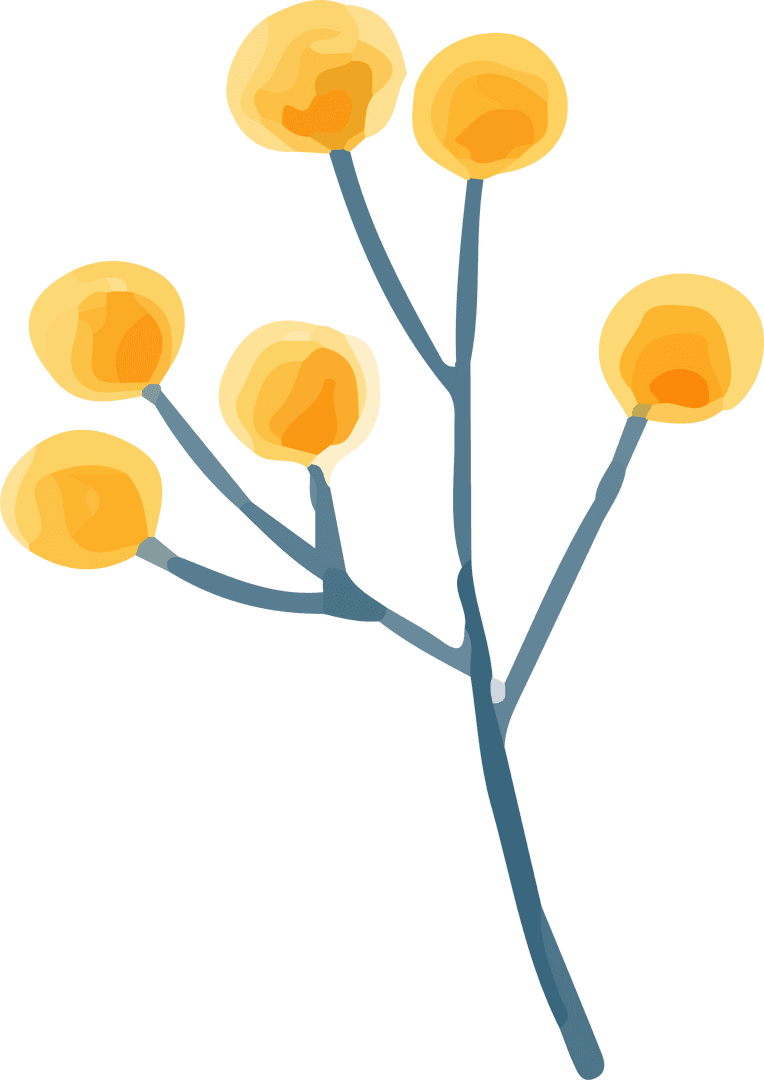 Minimalistic Vibrant Yellow Buds on Transparent Background