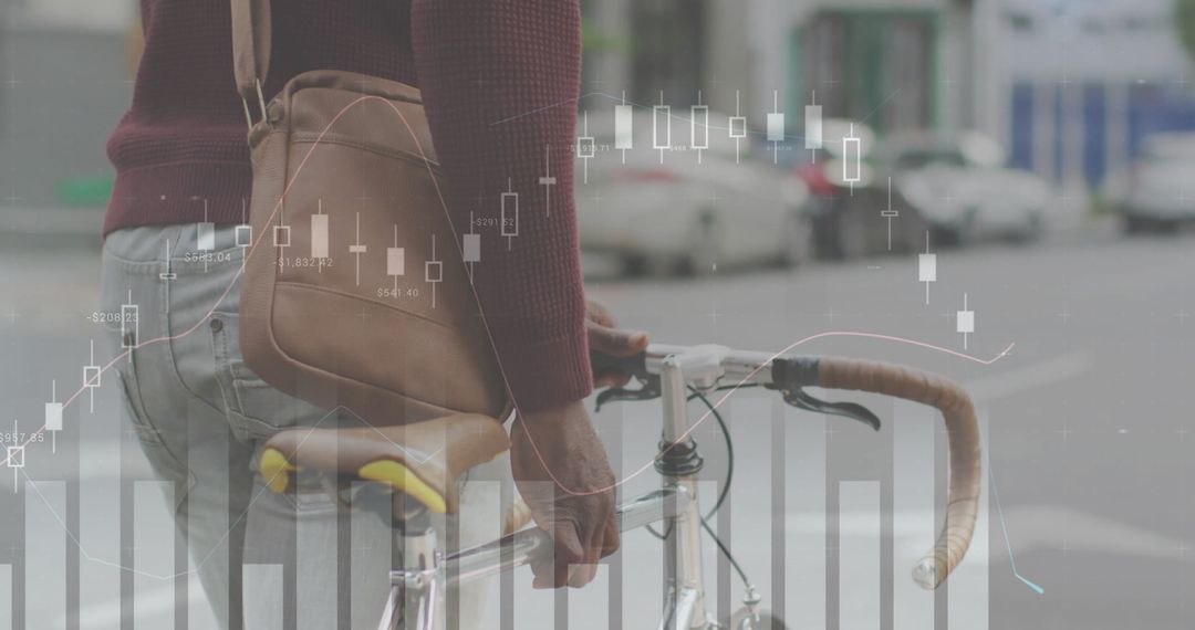 Businessman Biking with Digital Finance Data Overlay Concept