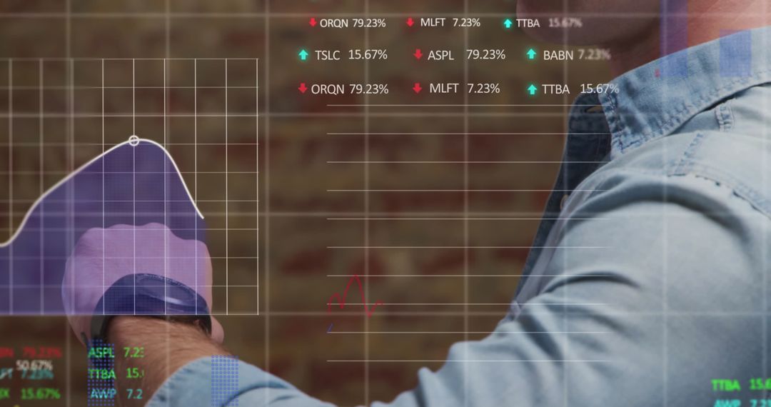 Man Analyzing Financial Data on Smartwatch Interface