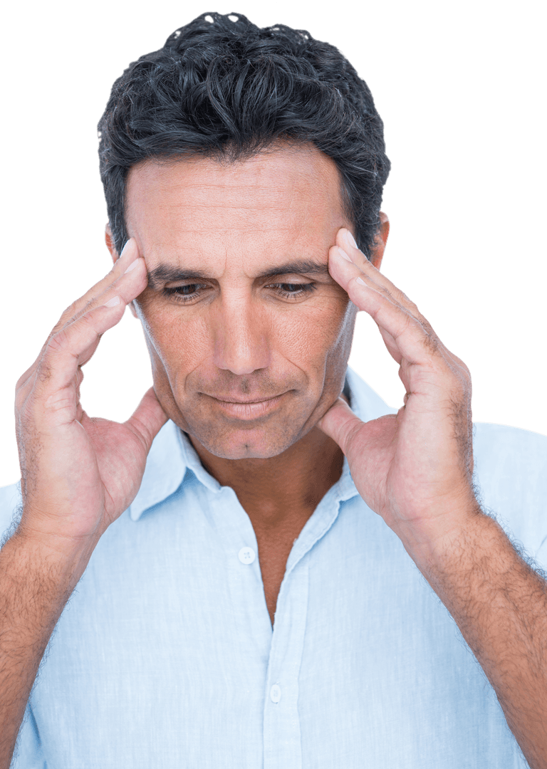 Pensive Man Touching Forehead with Clear Expression