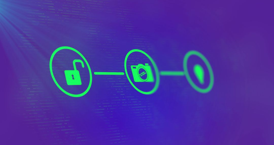 Futuristic Digital Network with Icons on Purple Background