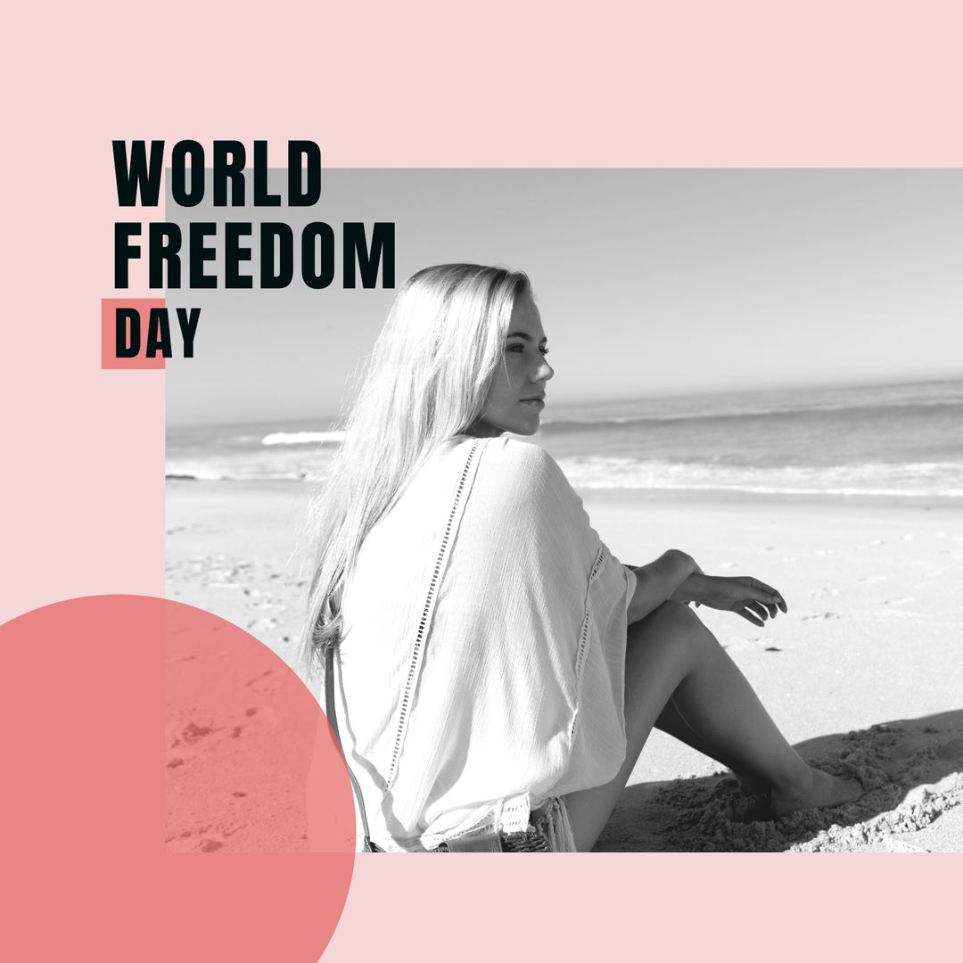 Reflective Woman on Beach for World Freedom Day Poster - Download Free Stock Templates Pikwizard.com