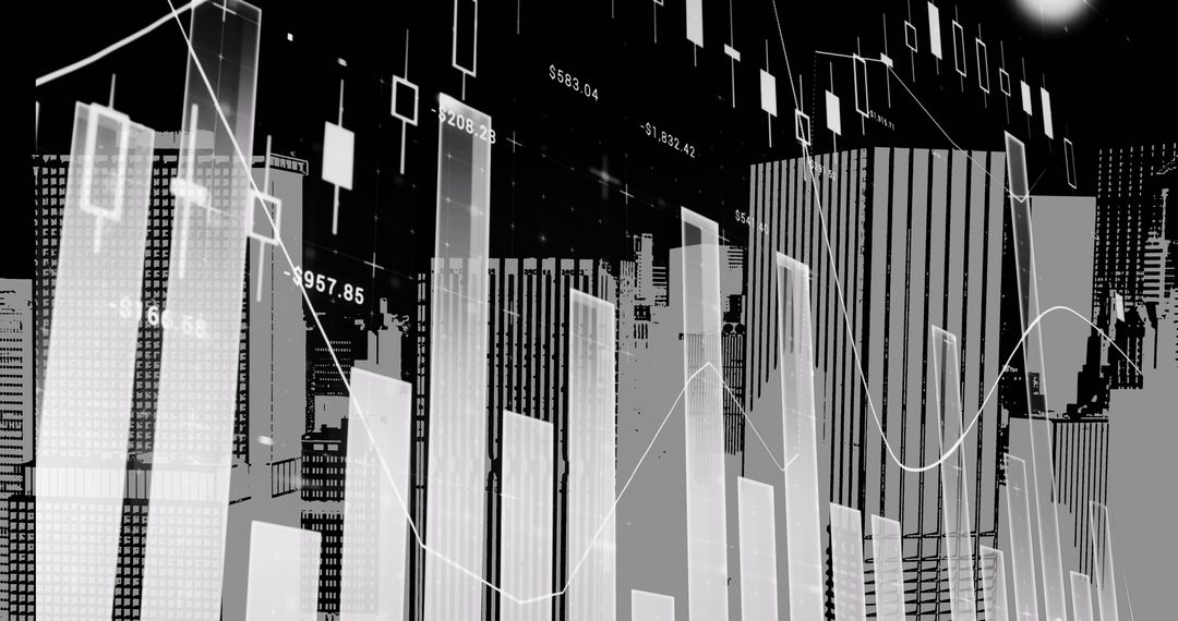 Digital Financial Data with Cityscape in Background