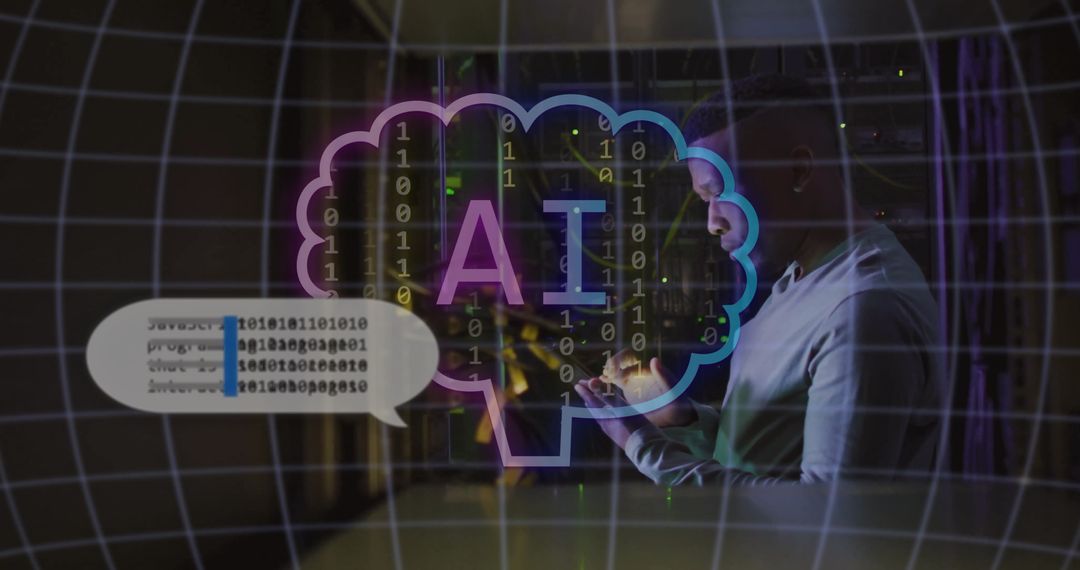 Man Interacting with AI Digital Interface