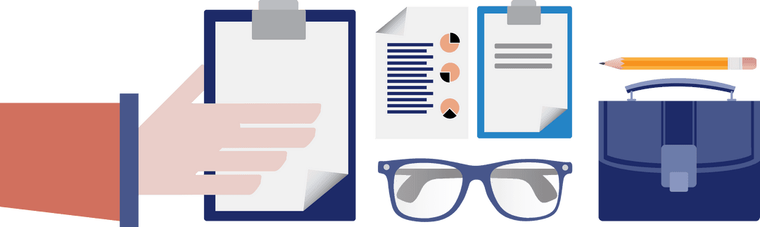 Hand Reaching for Office Items on Transparent Background Illustration