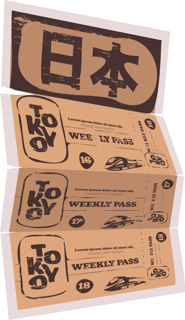 Vintage Tokyo Weekly Train Pass on Transparent Background