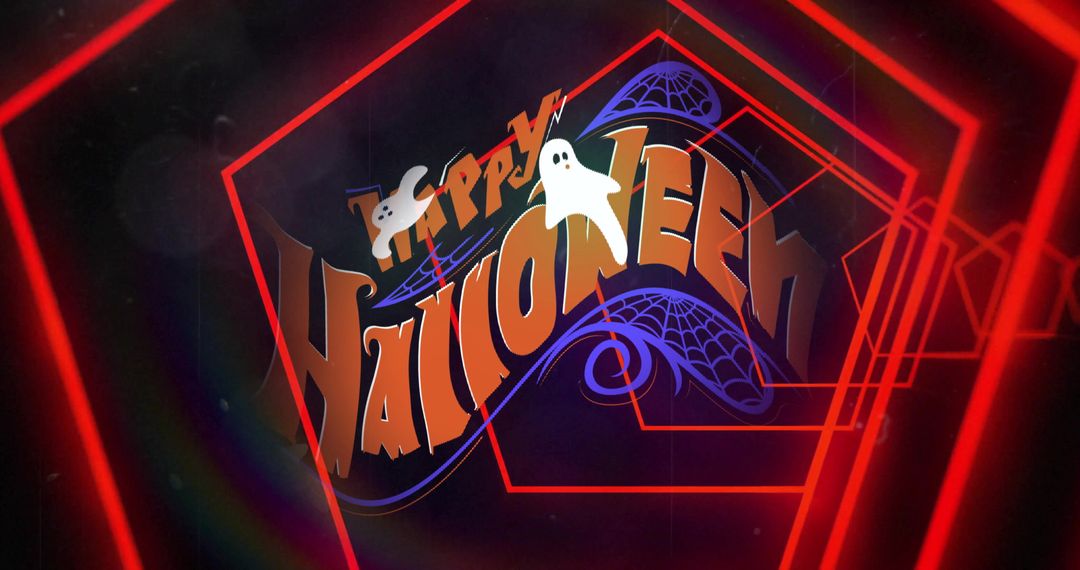 Happy Halloween Glowing Digital Stage with Ghosts and Neon