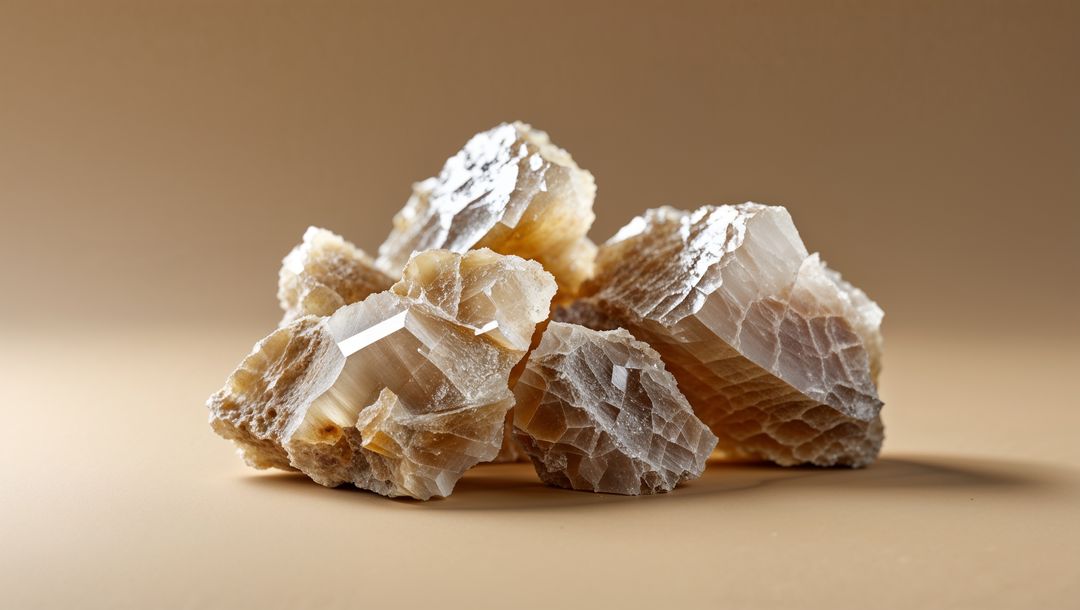 Cluster of Beige Translucent Mineral Crystals in Soft Light