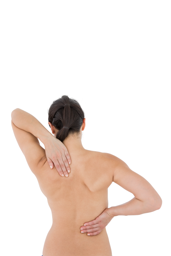 Woman Touching Painful Neck and Lower Back in Transparent Background - Download Free Stock Images Pikwizard.com