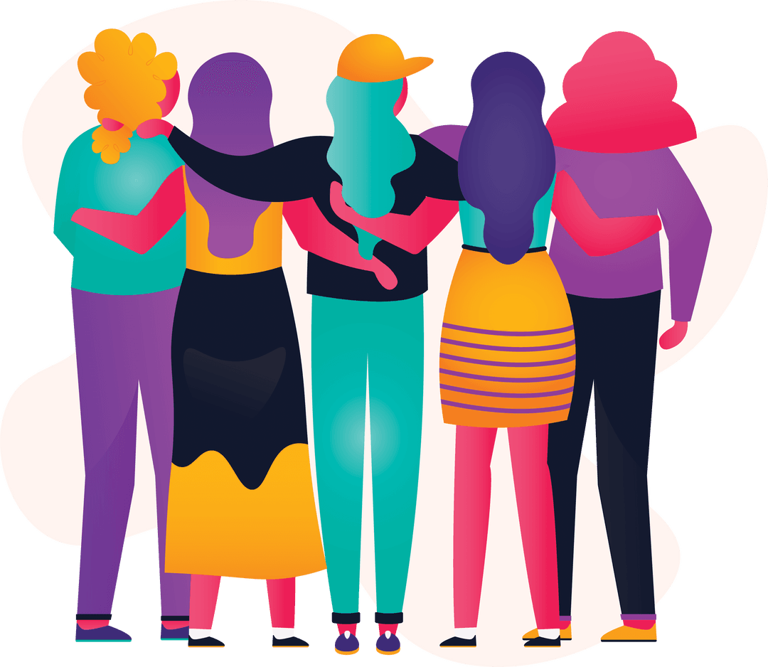 Colorful Flat Design Friends Embracing on Transparent Background