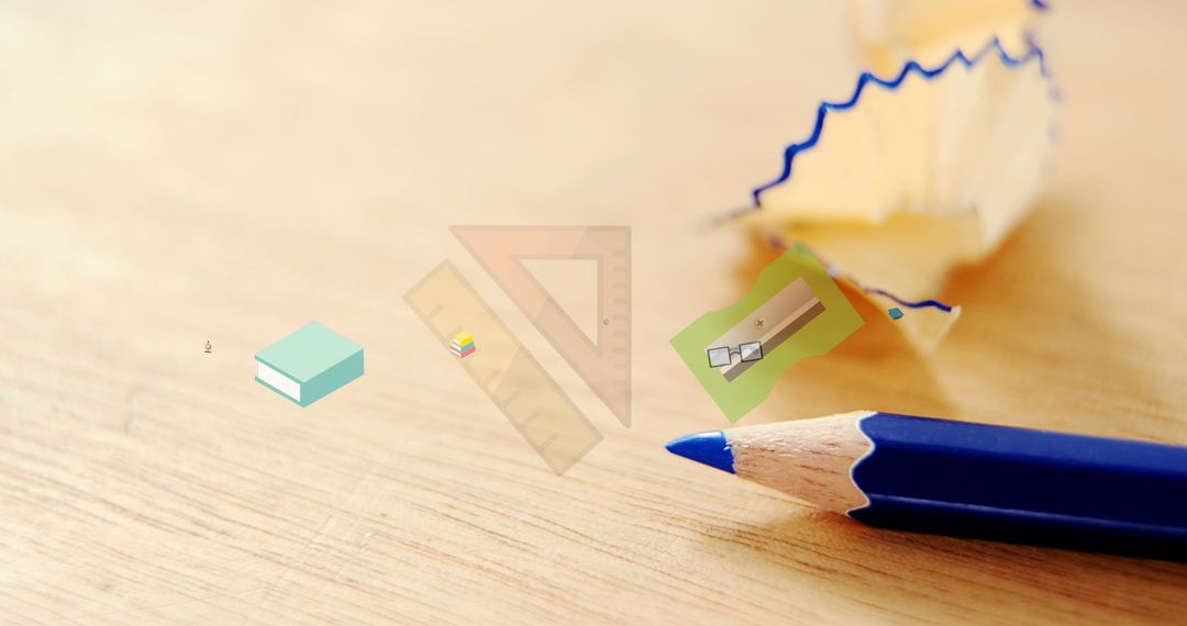 Pencil with Learning Icons Over Wood Desk Surface