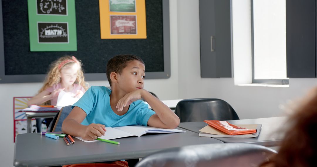 Frustrated Student with Homework in Classroom Setting