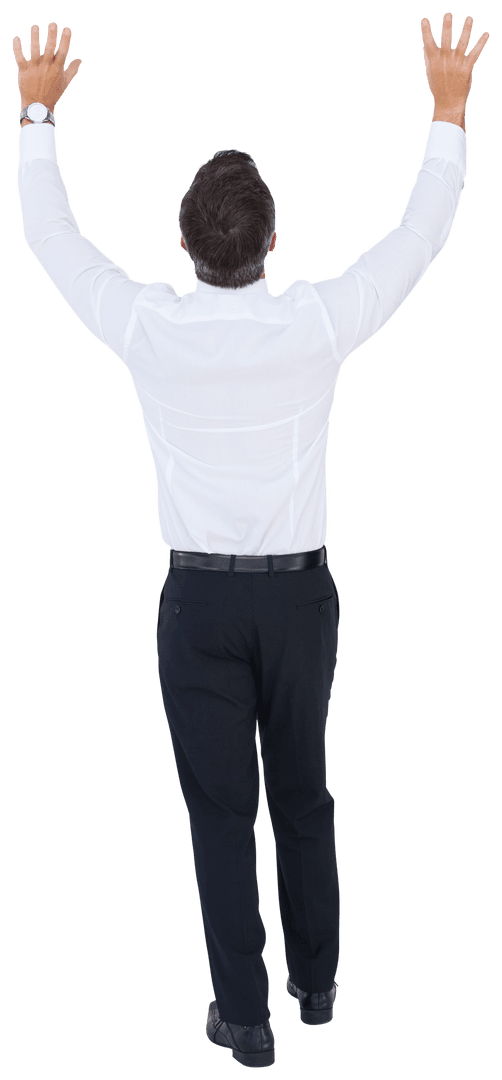 Back View of Businessman Celebrating Achievement on Transparent Background