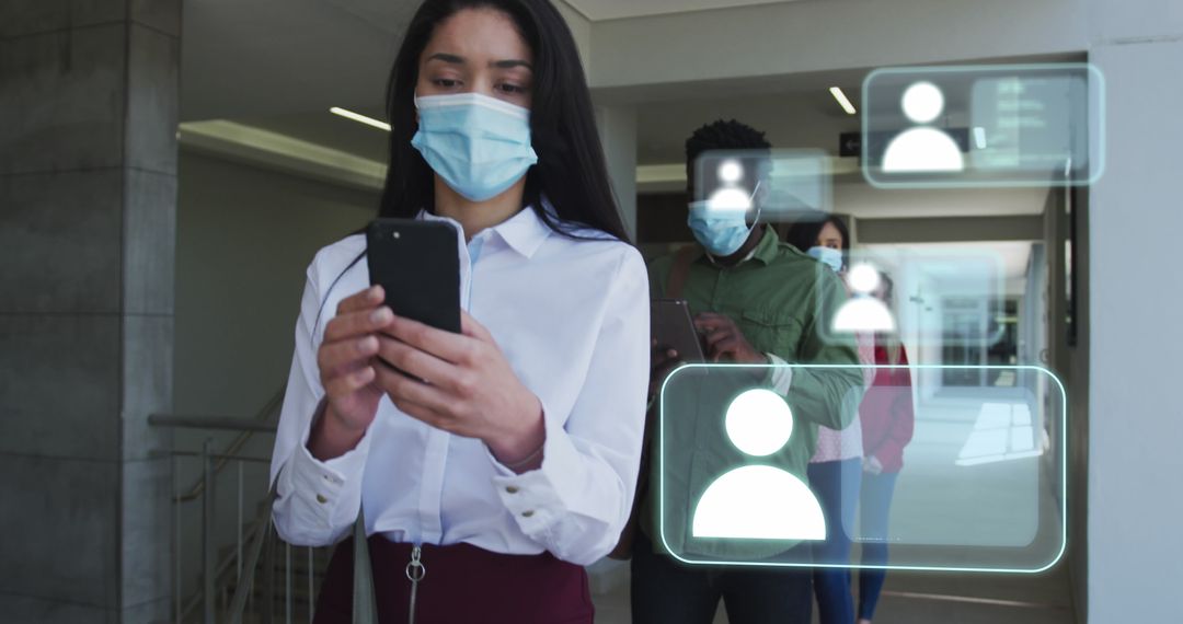 Masked Professionals Engaging in Digital Interaction During Pandemic