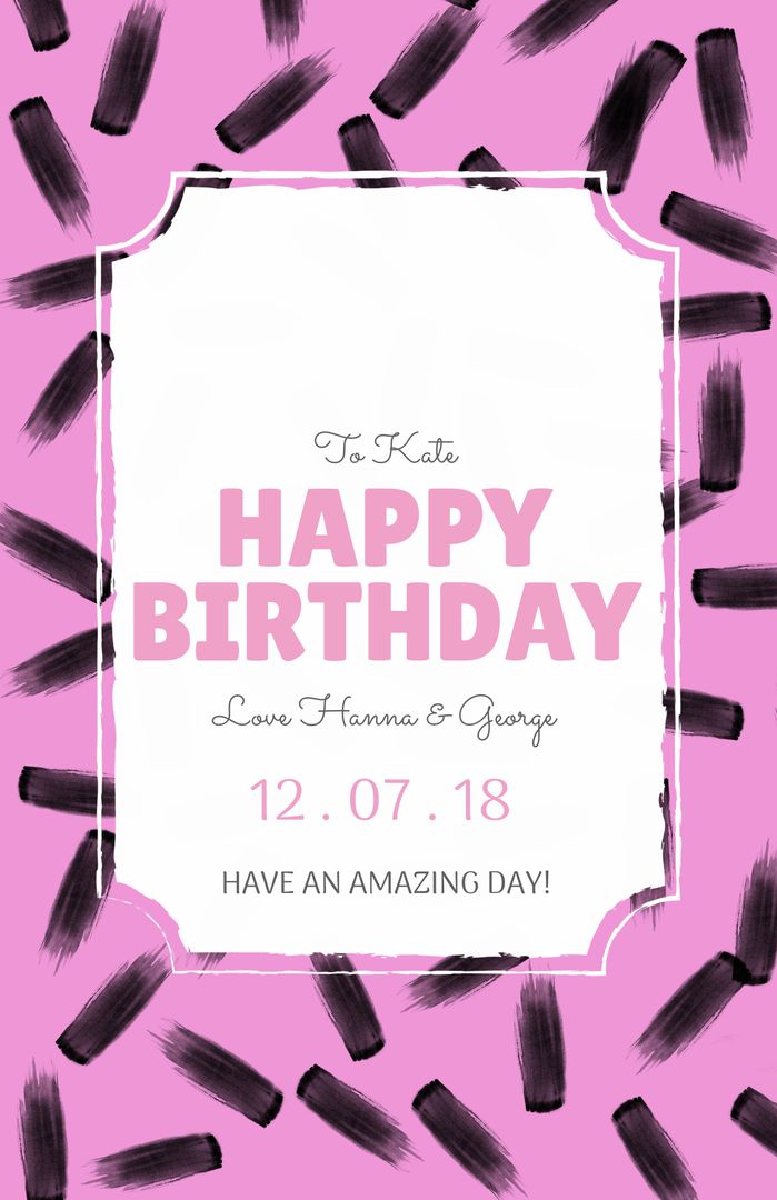 Vibrant Pink Birthday Card Template with Black Brush Strokes - Download Free Stock Templates Pikwizard.com