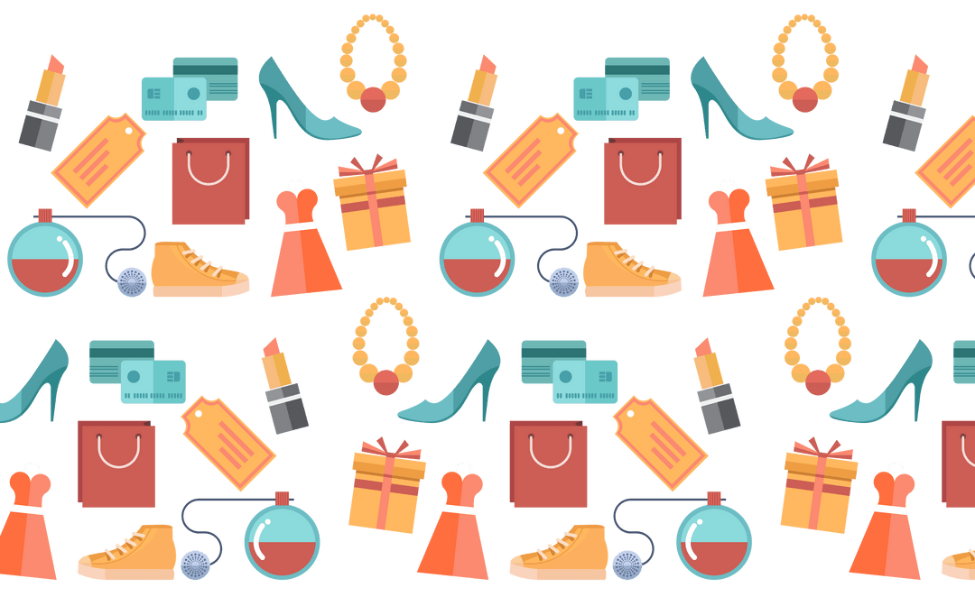 Seamless Shopping Items Pattern on Transparent Background