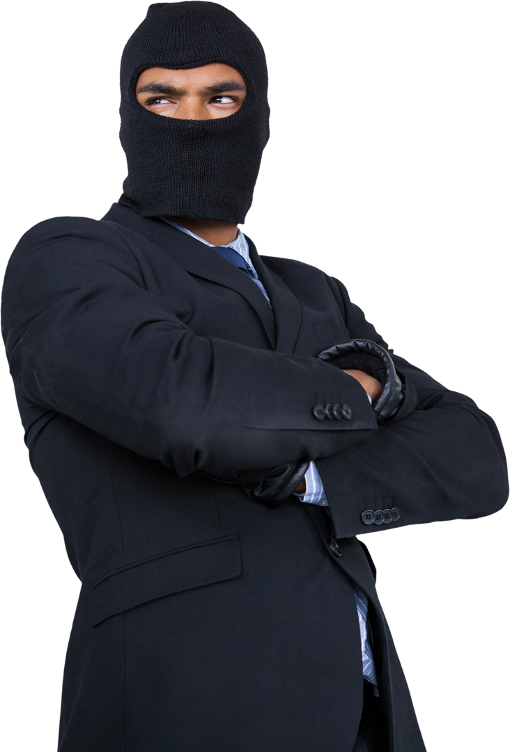 Confident Hacker in Black Suit and Mask on Transparent Background - Download Free Stock Images Pikwizard.com