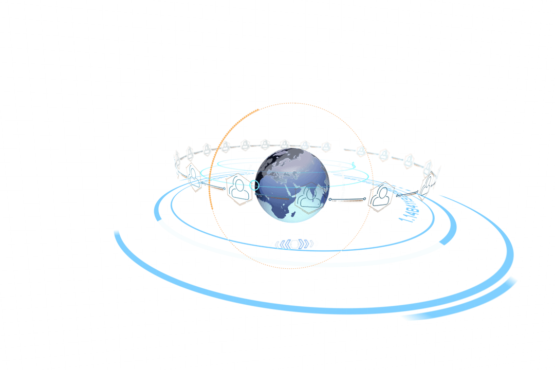 Digital Globe with Blue Ellipses on Transparent Background