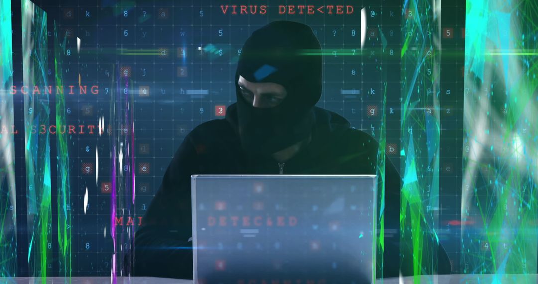 Cyber Criminal Hacking Virtual Data Network with Laptop