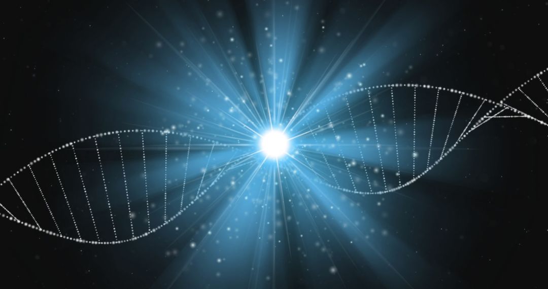 Glowing DNA Strand with Futuristic Blue Light Effects