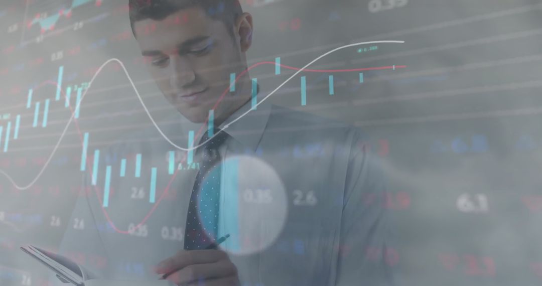 Businessman Analyzing Digital Data with Overlay Graphs