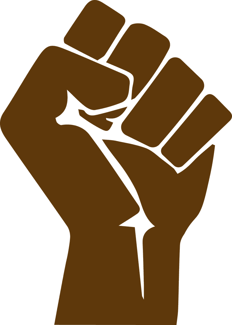 Solid Brown Raised Fist Silhouette on Transparent Background