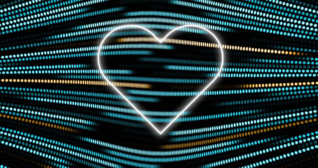 Neon Heart With Digital Data Streams on Dark Background