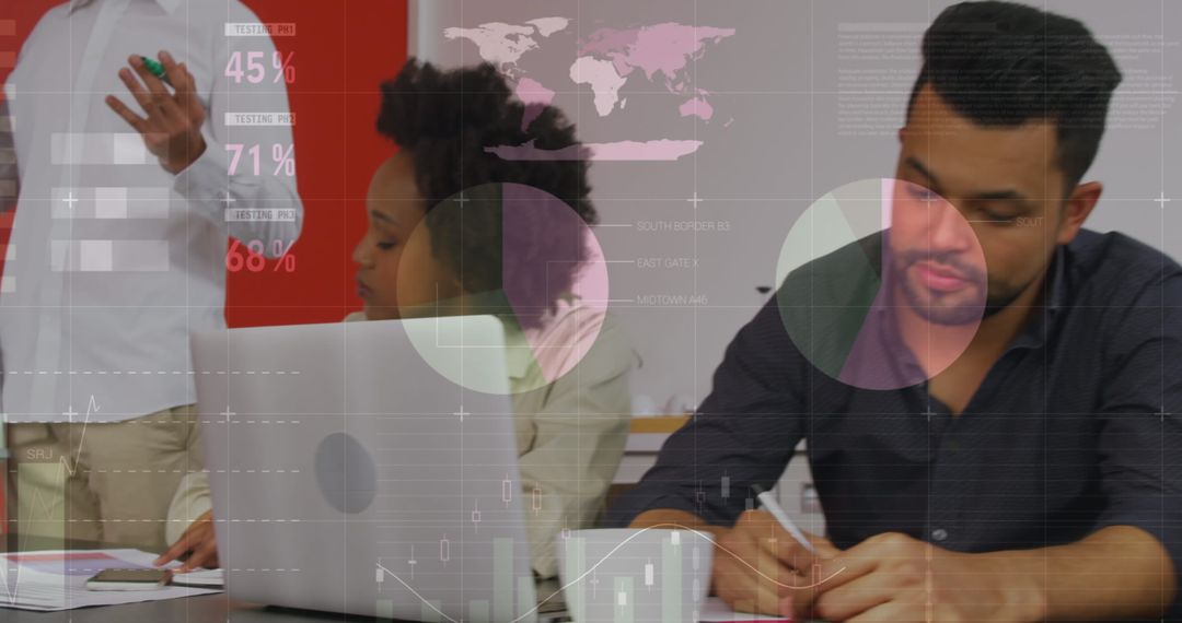 Business Analysis with Multiracial Team and Digital Infographics