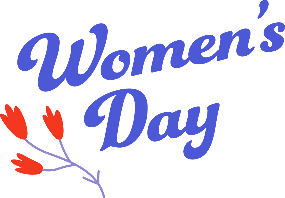 Purple Women's Day Lettering with Red Tulip on Transparent Background