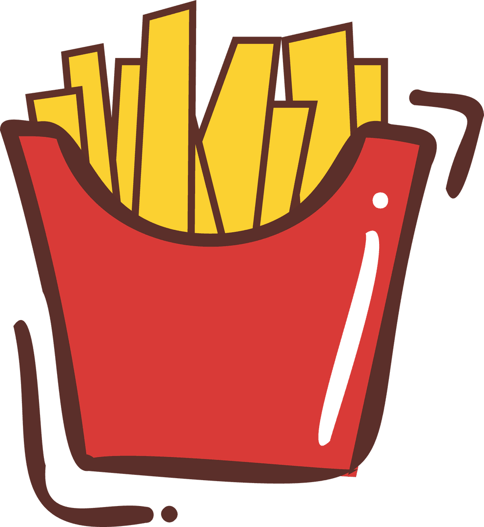 Cartoon Golden French Fries in Red Container on Transparent Background